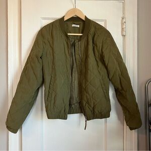 Jacqueline de Yong Olive Green Quilted Bomber Jacket Size Small